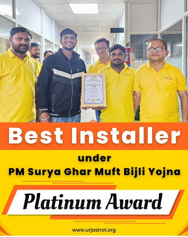 Best Installer Platinum Award under PM Surya Ghar Muft Bijli Yojna